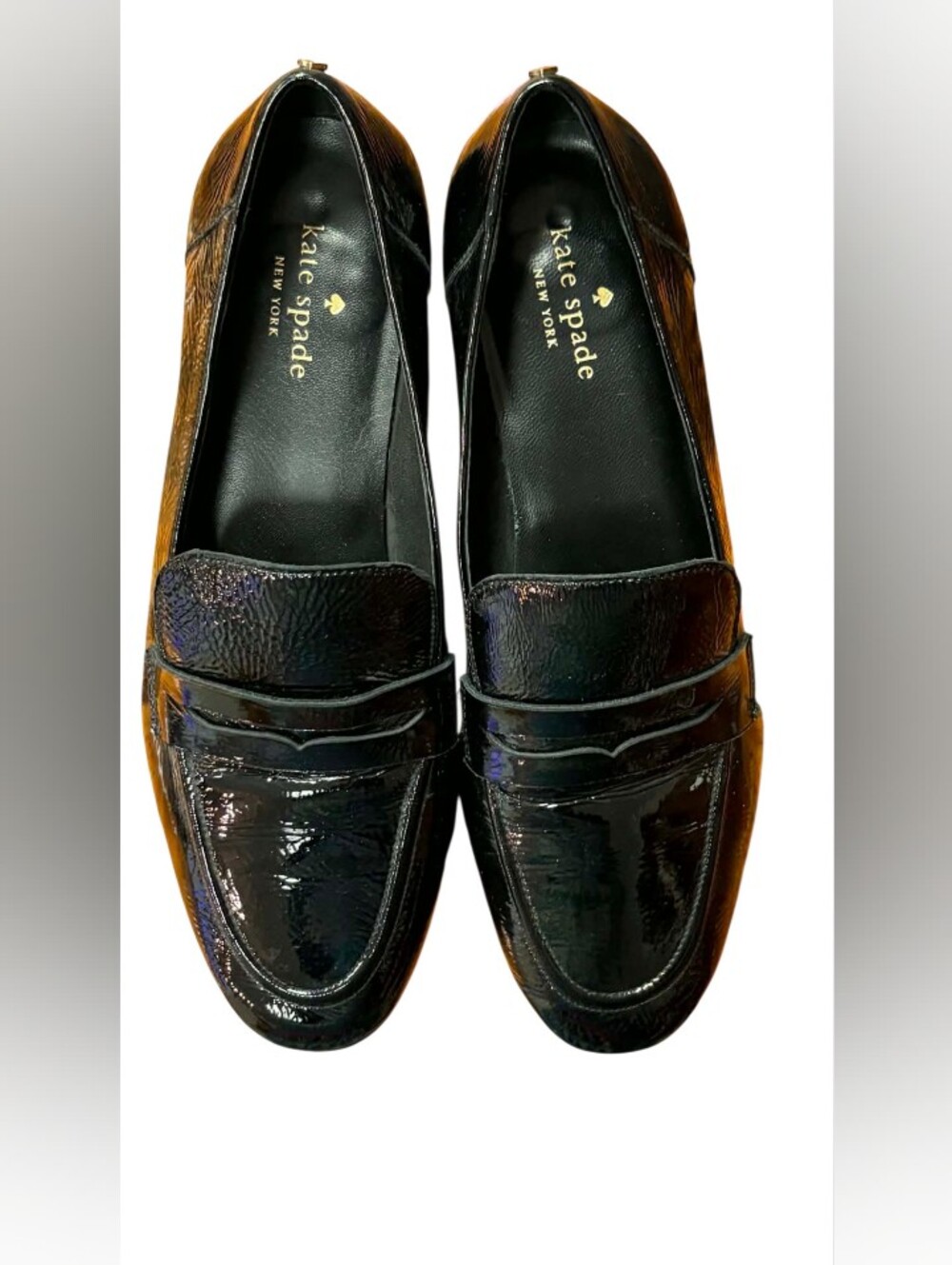 Kate Spade EUC Black Crinkle Patent Genevieve Penny Loafer Size 9M